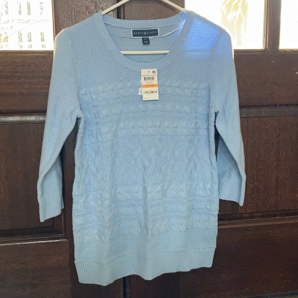 NWT Karen Scott Light Blue Cableknit Sweater